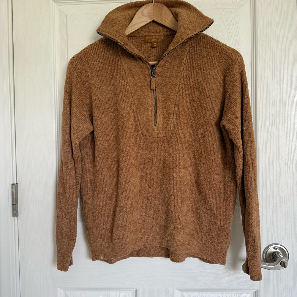 Women’s Barefoot Dreams Cozy Chic Lite Pullover Quarter Zip Tan Size XS